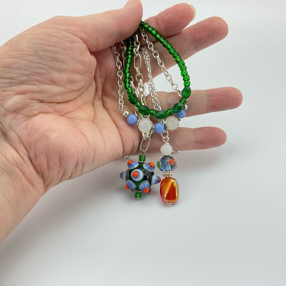 Colorful Necklace Set, Handmade, Art Glass, Crystals, Vtg Beads, Lamp Work Beads - Picture 9 of 11